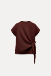 Женский вязаный костюм ZARA футболка и юбка 1159842957 (Бордовый S)