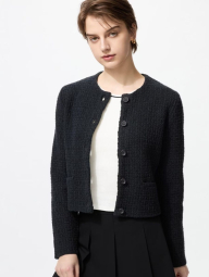 Женский вязаный костюм UNIQLO укороченный кардиган и мини юбка 1159842991 (Черный XXL)