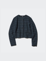 Женский вязаный костюм UNIQLO укороченный кардиган и мини юбка 1159843011 (Синий XS)