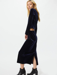 Женский велюровый костюм UNIQLO лонгслив и юбка 1159853726 (Синий S)