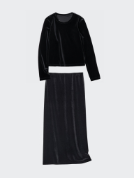 Женский велюровый костюм UNIQLO лонгслив и юбка 1159854329 (Черный M)