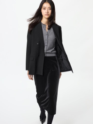 Женский велюровый костюм UNIQLO лонгслив и юбка 1159854329 (Черный M)