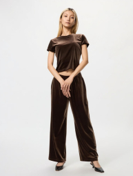 Женский велюровый костюм UNIQLO футболка и штаны 1159855548 (Коричневый S)