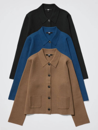 Вязаный женский костюм UNIQLO куртка-рубашка и штаны 1159855549 (Синий XL)