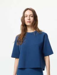 Вязаный женский костюм UNIQLO футболка и штаны 1159855641 (Синий L)