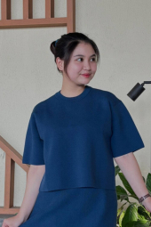 Вязаный женский костюм UNIQLO футболка и штаны 1159855641 (Синий L)