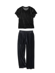 Женский велюровый костюм UNIQLO футболка и штаны 1159855643 (Черный S)