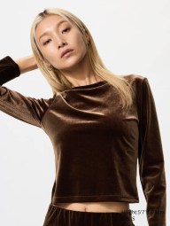 Женский велюровый костюм UNIQLO лонгслив и юбка 1159856432 (Коричневый S)