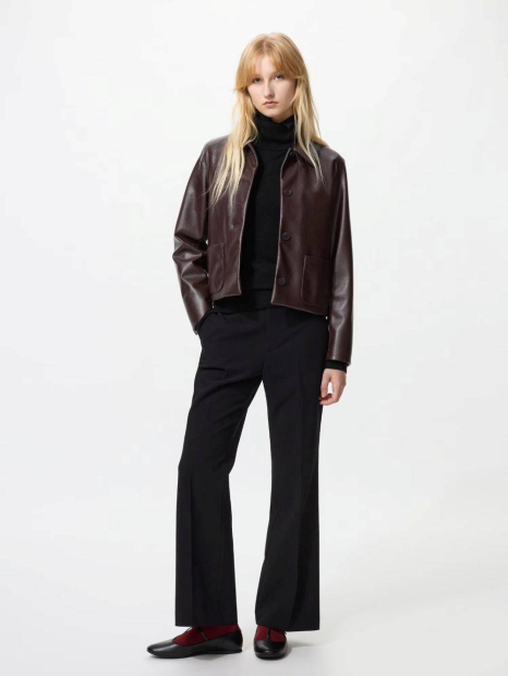 Куртка з екошкіри UNIQLO на гудзиках 1159854027 (Коричневий XXL)