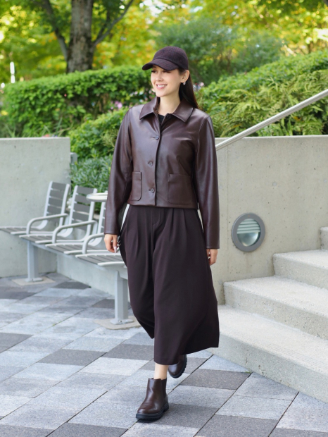 Куртка з екошкіри UNIQLO на гудзиках 1159854027 (Коричневий XXL)