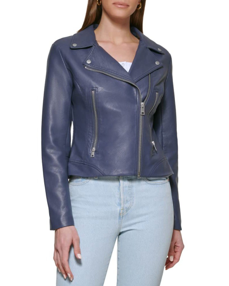 Жіноча куртка з екошкіри Levi's на блискавці 1159857561 (Синій XL)