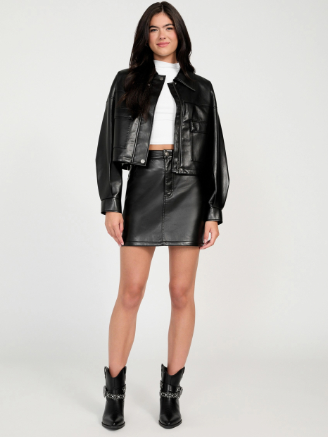 Женская укороченная куртка из экокожи GUESS на молнии 1159859292 (Черный L)