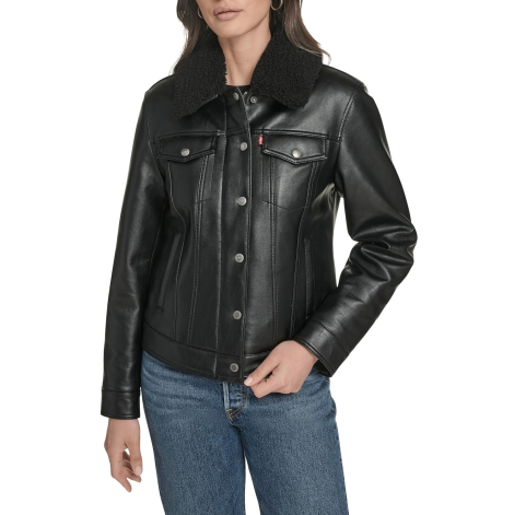 Куртка из экокожи Levi's с воротником из искусственной овчины 1159860629 (Черный L)