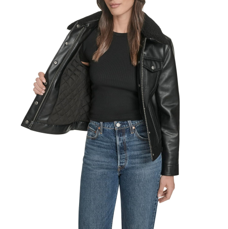 Куртка из экокожи Levi's с воротником из искусственной овчины 1159860629 (Черный L)