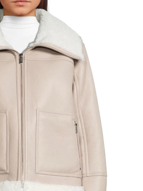 Женская куртка из экокожи Calvin Klein с отделкой из шерпы 1159860973 (Бежевый L)