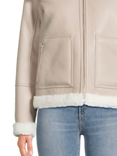 Женская куртка из экокожи Calvin Klein с отделкой из шерпы 1159860973 (Бежевый L)