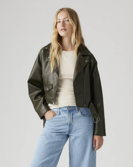 Женская куртка из экокожи Levi's на молнии 1159863565 (Зеленый XL)