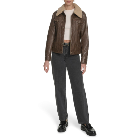 Куртка из экокожи Levi's с воротником из искусственной овчины 1159864164 (Коричневый L)