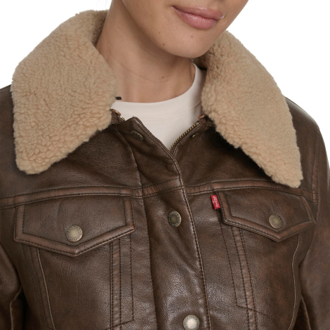 Куртка из экокожи Levi's с воротником из искусственной овчины 1159864164 (Коричневый L)