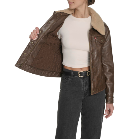 Куртка из экокожи Levi's с воротником из искусственной овчины 1159864164 (Коричневый L)