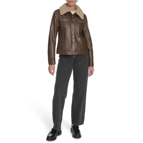 Куртка из экокожи Levi's с воротником из искусственной овчины 1159864164 (Коричневый L)