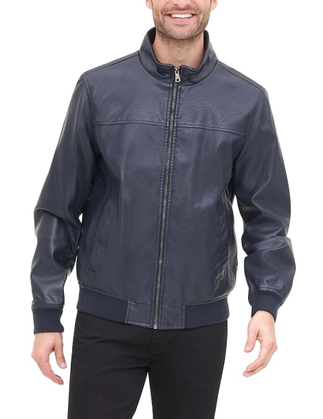 Мужской бомбер Tommy Hilfiger куртка из экокожи 1162393319 (Синий L)