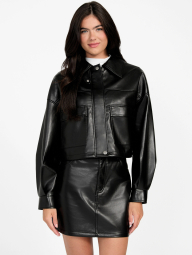 Женская укороченная куртка из экокожи GUESS на молнии 1159859292 (Черный L)