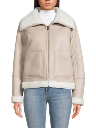 Женская куртка из экокожи Calvin Klein с отделкой из шерпы 1159860973 (Бежевый L)