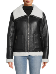 Женская куртка из экокожи Calvin Klein с отделкой из шерпы 1159860975 (Черный M)