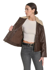 Куртка-авиатор из экокожи Levi's с воротником из экомеха 1160529291 (Коричневый L)