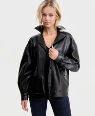 Женская куртка из экокожи GUESS на пуговицах 1162691936 (Черный L)