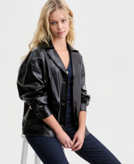 Женская куртка из экокожи GUESS на пуговицах 1162691936 (Черный L)