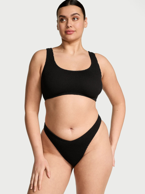 Раздельный купальник из жатой ткани Victoria's Secret топ и плавки бразильяны 1159853208 (Черный M/L)