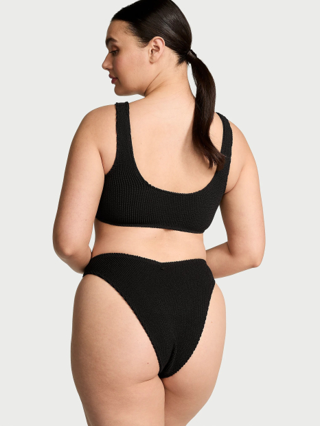Раздельный купальник из жатой ткани Victoria's Secret топ и плавки бразильяны 1159853208 (Черный M/L)