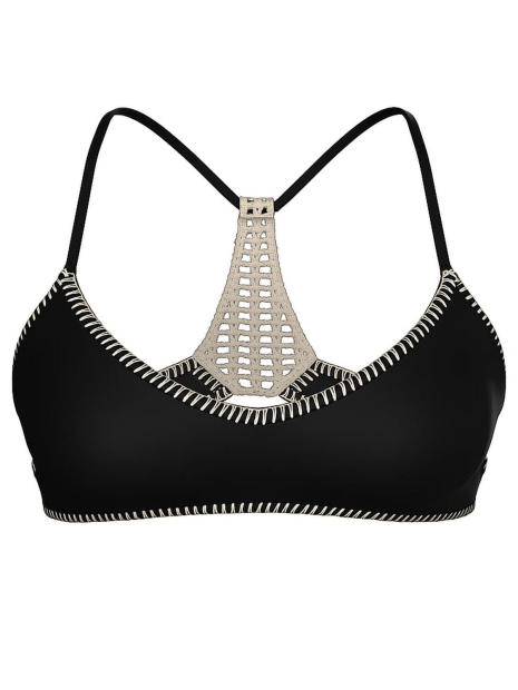 Раздельный купальник с вязаной отделкой Victoria's Secret топ и плавки бикини 1159853330 (Черный XL)