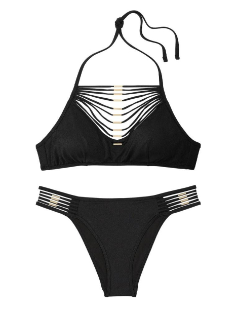 Женский раздельный купальник Victoria's Secret топ халтер и плавки бразильяны 1159853543 (Черный XL)