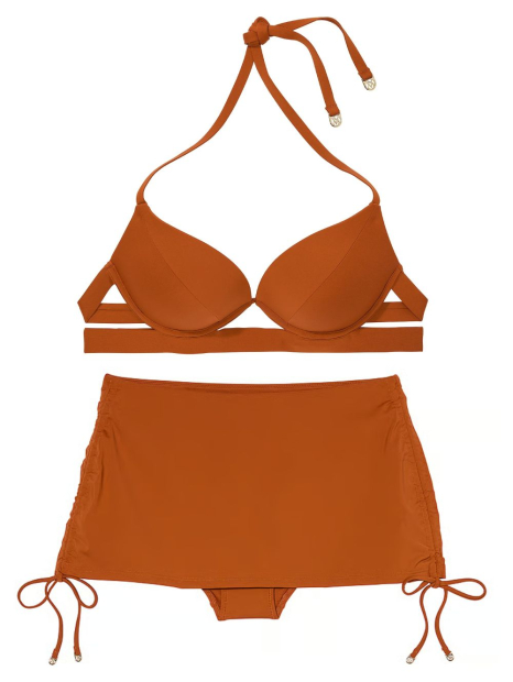 Женский раздельный купальник Victoria's Secret топ Push-Up и юбка-плавки 1159857630 (Коричневый 38D/L)