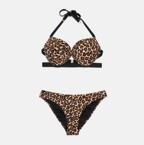 Женский раздельный купальник Victoria's Secret топ Push-Up и плавки чики 1159859858 (Леопардовый 36D/L)