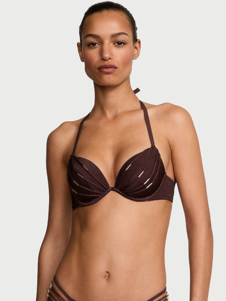 Жіночий роздільний купальник Victoria's Secret топ Push-Up та плавки бікіні 1159861247 (Коричневий 38D/XL)