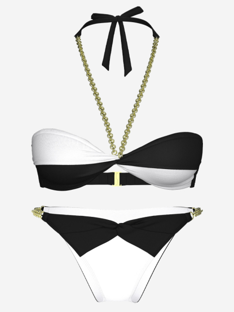 Раздельный купальник Victoria's Secret бандо и плавки бикини 1159864820 (Черный/Белый L)