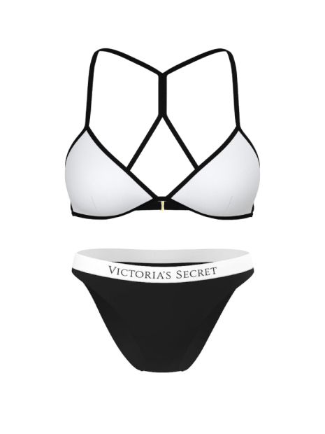 Раздельный купальник Victoria's Secret топ и плавки бикини 1163075484 (Черный/Белый XXL)