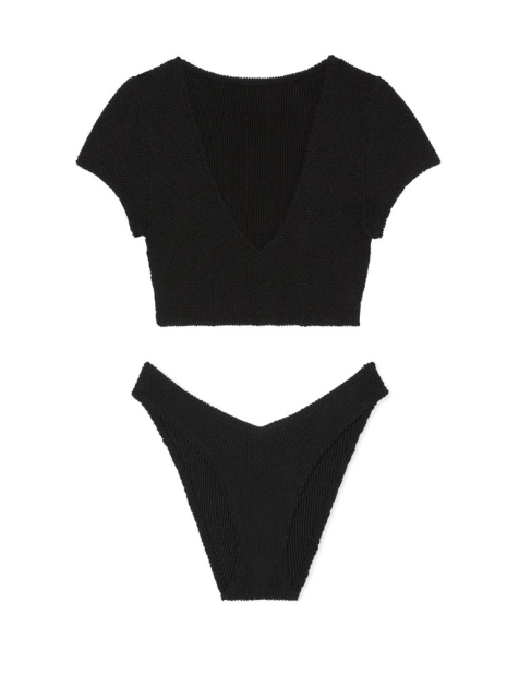 Раздельный купальник из жатой ткани Victoria's Secret топ и плавки бразильяны 1163396628 (Черный XS/S)