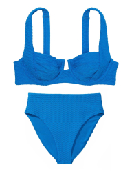Роздільний купальник Victoria's Secret топ та високі плавки бікіні 1159850907 (Синій 34B/S)