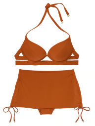 Женский раздельный купальник Victoria's Secret топ Push-Up и юбка-плавки 1159857632 (Коричневый 36D/L)