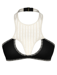 Роздільний купальник з в'язаним оздобленням Victoria's Secret топ та плавки тонг 1159857795 (Чорний/Молочний S)