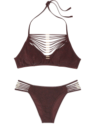Жіночий роздільний купальник Victoria's Secret топ халтер та плавки бразилії 1159859081 (Коричневий S)