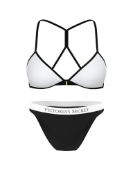 Раздельный купальник Victoria's Secret топ и плавки бикини 1163075484 (Черный/Белый XXL)