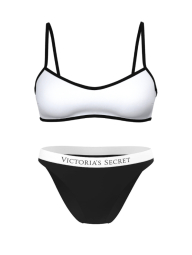 Раздельный купальник Victoria's Secret топ и плавки бикини 1163076944 (Черный/Белый XXL)