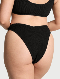 Раздельный купальник из жатой ткани Victoria's Secret топ и плавки бразильяны 1163396628 (Черный XS/S)