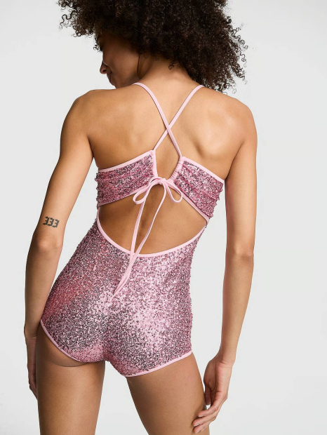 Сдельный купальник Victoria's Secret Pink со сверкающими пайетками 1162366186 (Розовый S)